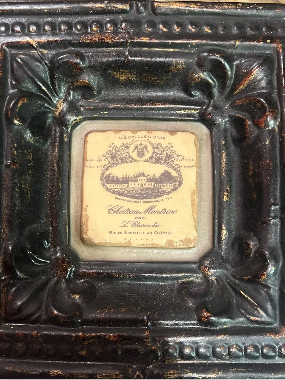 Medailles D’or Chateu Montrose  Black and Gold Distressed Wall Frame